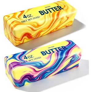 Butter Squishy, 2026 Newest Slow Rising Soft Squeeze Toy ,Realistic Butter Stick with Rainbow Wave, Non-Stick TPR for Office Desk Decor, Party Gift, Anxiety Stress Relief for Adults Kids (2PCSA#)