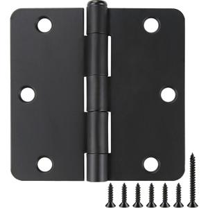 JIW Matte Black Door Hinges 3.5 inch 1/4" 24 Pack 3 1/2 Interior Door Hinges 3.5" x3.5 Inch Hinges Rounded 1/4" Raidus Standard Residential Bedroom Door Hinge Sturdy Door Hardware