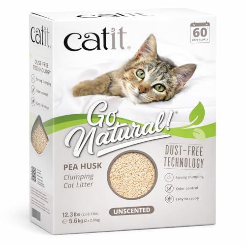 Catit Go Natural Pea Husk Clumping Cat Litter – Unscented, 12.3 lbs – Plant-Based, Eco-Friendly, Dust-Free & Flushable Cat Litter – Natural Clumping Formula, Low Tracking, Highly Absorbent