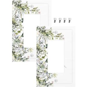 Decorative Outlet Covers Rustic Eucalyptus Leaves Green Leaf 1 Gang Rocker Light Switch Cover Plate Single Decora Light Switch Covers Wall Plate Faceplate for Home Decor 2 Pack