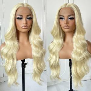 613 Glueless HD Lace Front Wig Pre Plucked Blonde Transparent Lace Frontal Wig Synthetic Long Body Wave Lace Front Wig With Natural Hairline (13x4.5x1 T Part)