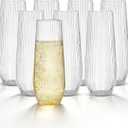 HOMIP 36pcs Clear Plastic Champagne Flutes - 9oz Disposable Champagne Flutes Stemless Toasting Glasses, Ribbed Ripple Design (BPA-Free) for Weddings, Bars & Events - Disposable Party Cups