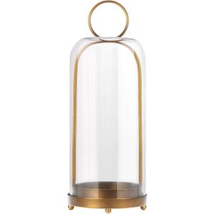 20" High Versatile Modern Metal Hurricane Lantern with Handmade Sturdy Glass Dome in Antique Brass for Pillar Candle & Plants, Industrial, Farmhouse, Shabby Chic (Brass, 7.5"x20")