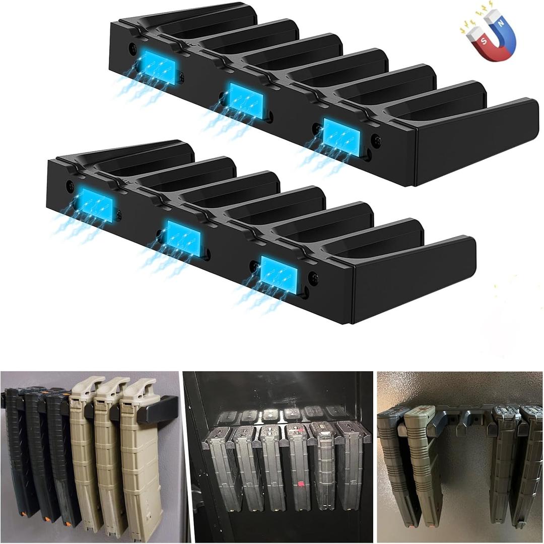 PMAG Rack Wall Mount,Mag Holder|AR Magazine Hodler|Wall Mount Display Mag Storage,Home Magazine Storage Rack,Mag Rack for Gun Safe,Locker,Cabinet,Wall (2 Pack Magnetic)