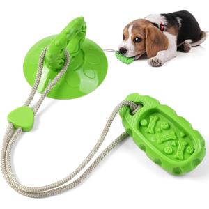 Dog Chew Toy for Aggressive Chewers, Indestructible TPR Rubber Chew Toy with Suction Cup, Puppy Teething Toys for Dental Health, Food Dispensing Interactivefor (Green)