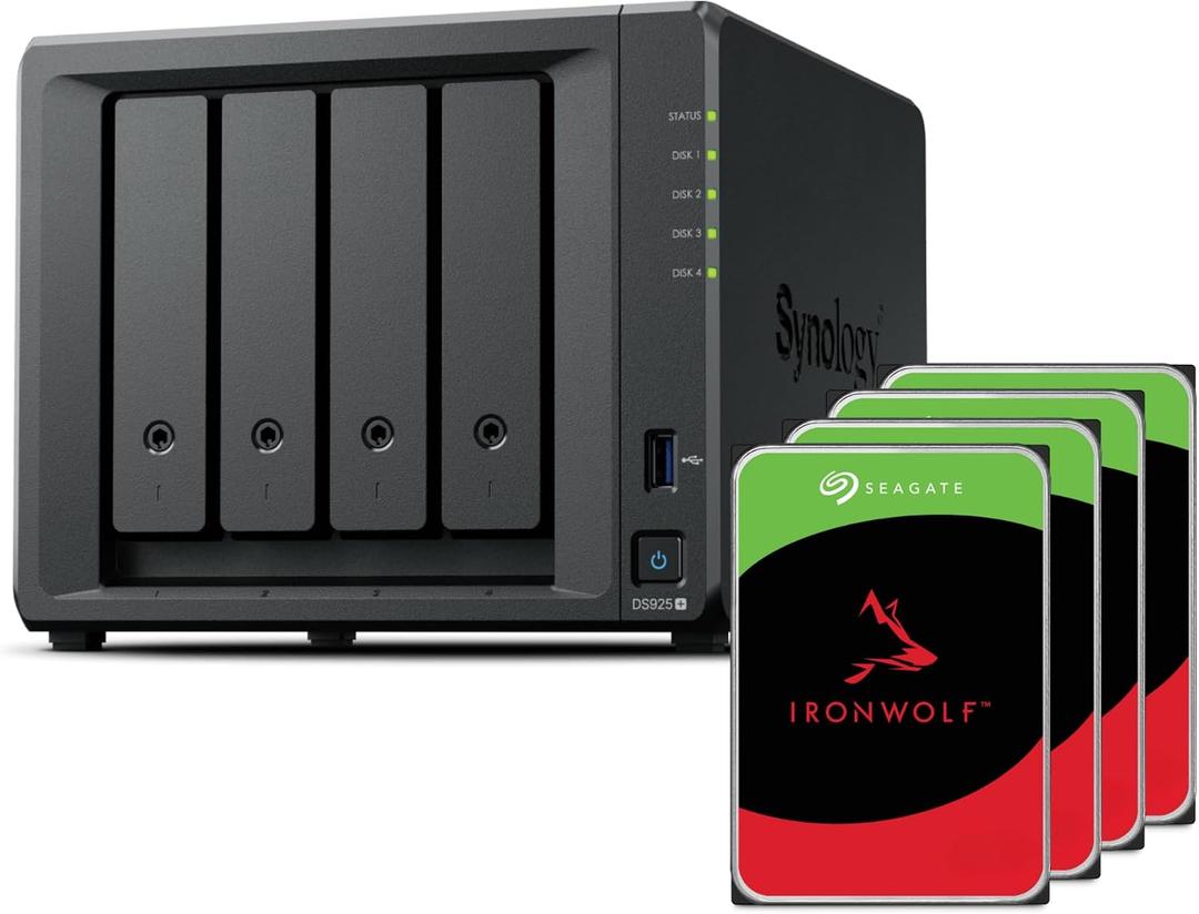 Synology DS925+(2X 2.5GbE Ports, Ryzen V1500B, 4GB RAM) 4-Bay 32TB Bundle with 4X 8TB Seagate Ironwolf HDDs