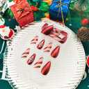 4 x Christmas Press on Nails Almond Medium Red French Tip Fake Nails with Glitter Xmas Snowflake Stripe Designs Glossy Acrylic Nails Press ons Red Full Cover Stick Glue on Nails for Women 24 Pcs