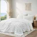 Cozy Bliss Cooling Comforter Seersucker Plaid Queen Size, Q-Max 0.45 Lightweight Cooling Blanket, Breathable Silk Smooth Summer Bedding Quilt for Hot Sleepers Night Sweats White