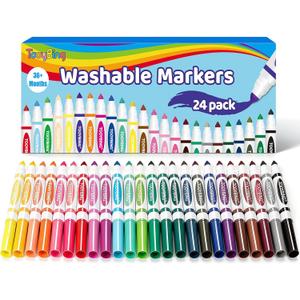 24 Count Washable Markers for Kids, Broad Line Markers with Conical Tip, Assorted Colors, Drawing Essentials for School Classroom, Student Teacher Must Have for Coloring Book, Art & Craft Supplies