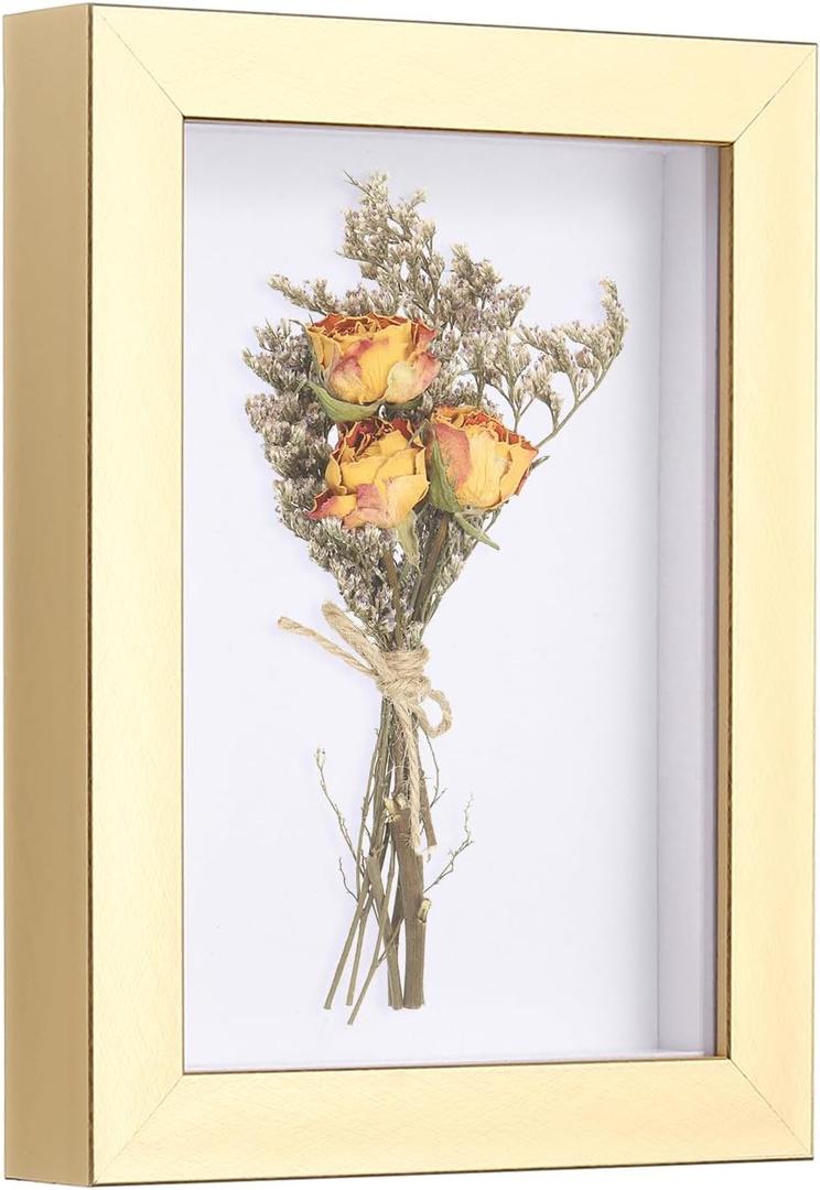 uxcell 4x6 Inch Shadow Box Display Frame, 2cm Deep Photo Shadow Box Plastic Display Case Wall Mount & Tabletop Display for DIY Photos Flowers Memorabilia Wedding Birthday, Gold