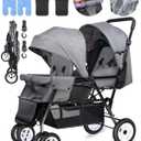 Double Stroller for Infant Toddler, Foldable Double Baby Stroller with Tandem Seating and Adjustable Backrest - Extra Gift Toys/Mosquito Net/Sleeping Mats/ 2 Hooks/ 2 Cotton PadsGrey