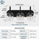 Dpyrrhic Bathroom Vanity Light,Modern 3-Light Bathroom Lighting Fixtures Over Mirror with Clear Glass Shade and Metal Base,Matte Black Bathroom Lighting 3-Light, Black