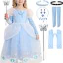 iTVTi Princess Cinderella Costume for Girls Halloween Carnival Fancy Dress for Cosplay, Light Blue, 3-4 Years(Tag 110)