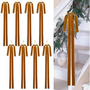8PCS Large Velvet Christmas Bows 15.5 x 23.5 Inch Brown Bows for Xmas Tree Topper Wreath Staircase Indoor Outdoor Vintage Christmas Decor