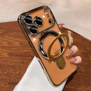 LXK Magnetic Invisible Stand for iPhone 17 Pro Max Case 6.9" Compatible with MagSafe, Military-Grade Protection, with Camera Protector, Clear Scratch-Resistant Back Cover for 17 ProMax, Gold