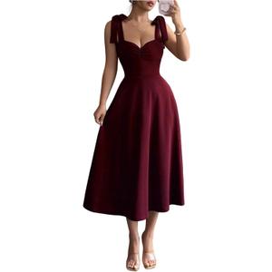Floerns Women's Elegant Wedding Guest Dresses Bow Flare Ruffle Cocktail Party Summer Midi Dress (Brown, M)