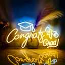 23X12 Inch Large Congrats Grad Neon Signs with Remote Dimmer, Dimmable LED Congratulations Neon Lights Sign for Prom, Graduation Party Decor, Graduation Cap Light Up Sign for Congrats Grad Gifts