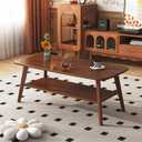 Coffee Table Small Solid Wood Center Table Mid Century Vintage Living Room Coffee Table, Walnut 39.37 Inch