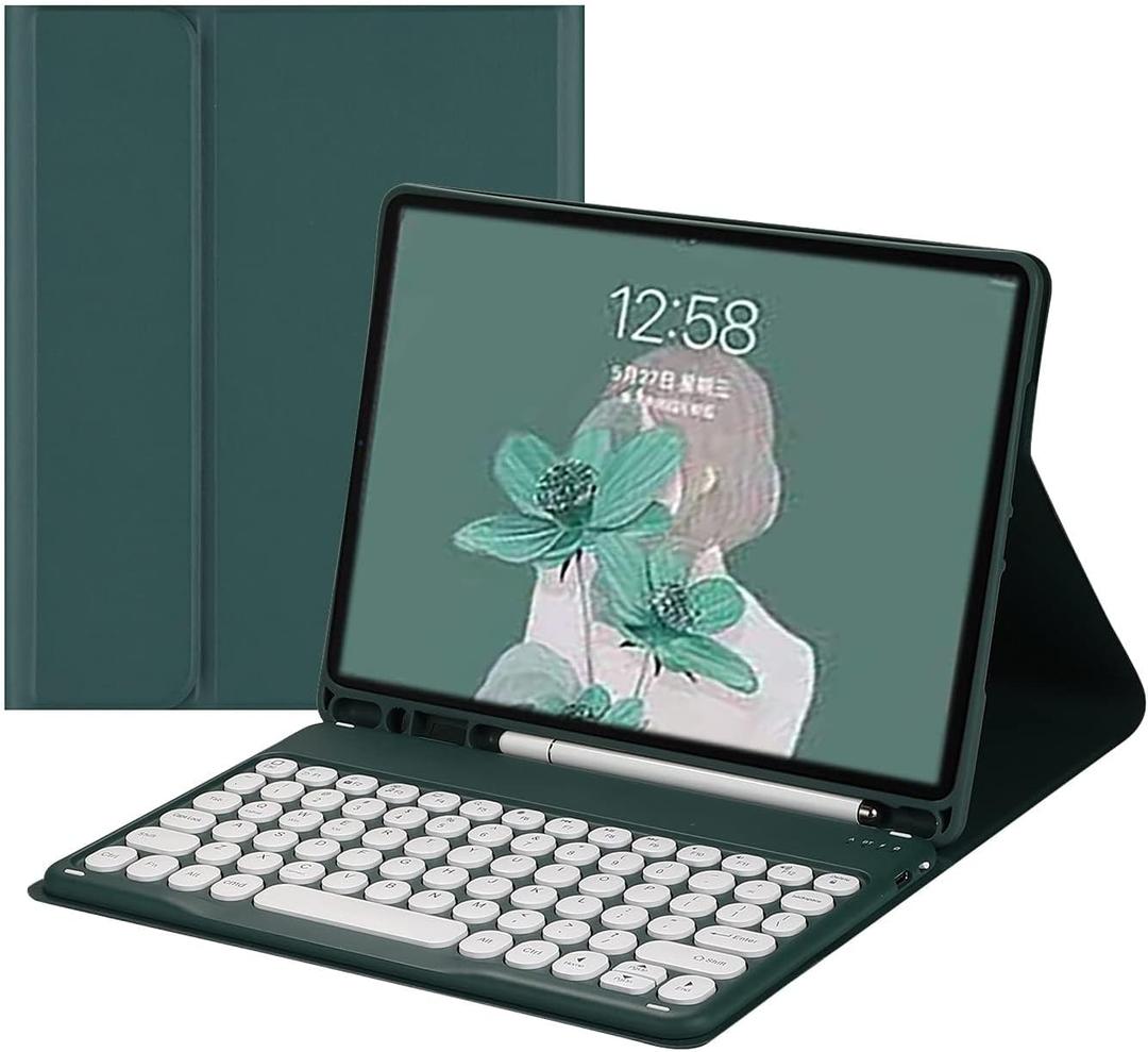 Keyboard Case for Galaxy Tab S10 Lite / S10 FE / S9 FE / S9 / S8/S7 with S Pen Holder, Slim Cover with Round Key Cute Candy Magnetic Detachable Keyboard, Teal