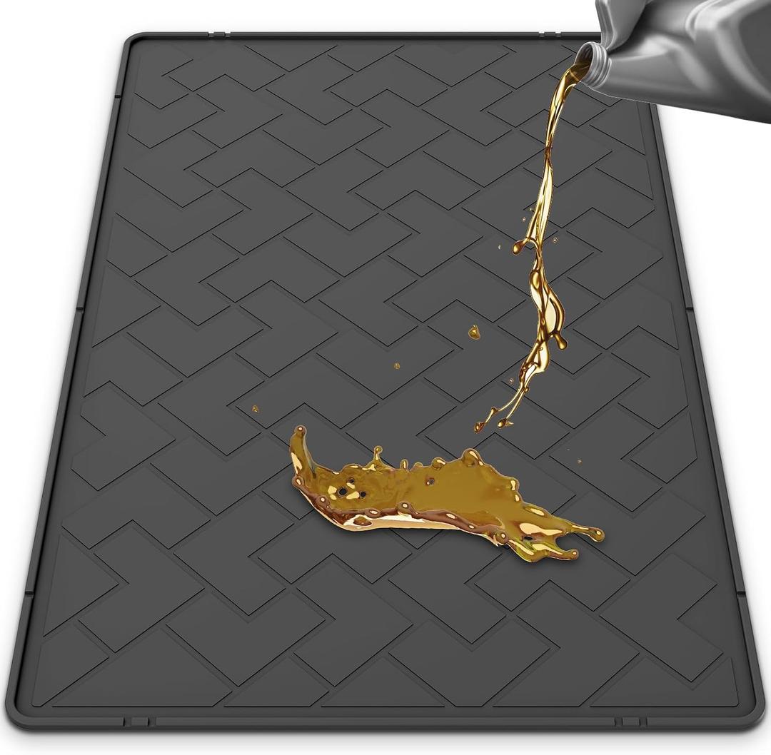 Oil Spill Mat for Garage, 60" x 37" Heavy Duty TPE Oil Change Mat with Raised Edge, Reusable Oil Drain Pan, Waterproof, Oil-Proof, Non-Slip Under Car Mat,Protect Garage Surface from Spill & Stain