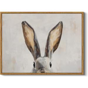 InSimSea Framed Canvas Wall Art Funny Bunny Wall Decor Vintage Rabbit Ears Pictures Artwork Rustic Animals Oil Paintings Aesthetic Home Decorations for Kids Room Living Room Bedroom 12x16In