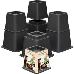 Bed Furniture Riser 3, 5 or 8 inches, Versatile Bed and Furniture Riser - Heavy Duty, Stackable, Supports 550 lbs Each Riser - Set of 8, Black