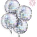 xo, Fetti Iridescent Disco Ball Foil Balloons - 4 pk, 22" | Last Disco Bachelorette Decorations, Groovy Birthday Party Supplies, 70s Baby Shower, NYE, Space Cowboy