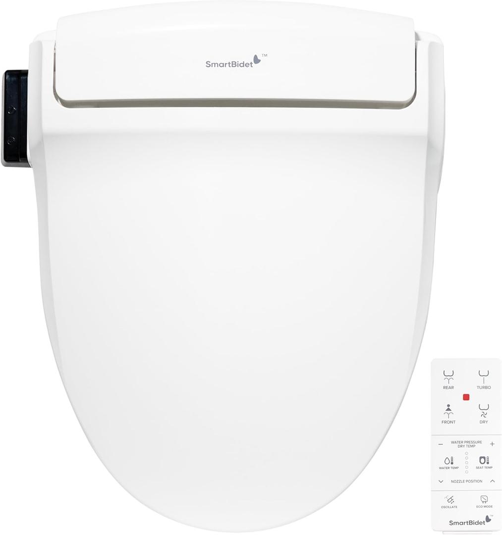SmartBidet SB-1000 Smart Bidet Electric Bidet Toilet Seat with Heated Seat, Warm Water, Air Dryer Remote Control, Round