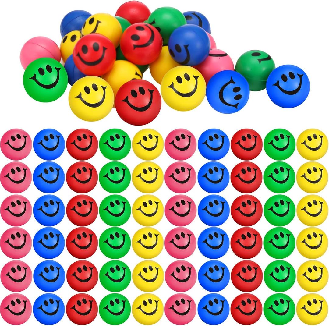 Skylety 100 Pieces Mini Smile Face Stress Balls Funny Stresbe Happy Foam Soft Colored Smile Toys for Adults 1.2 Inch Relief Balls for Anxiety(Assorted Colors)