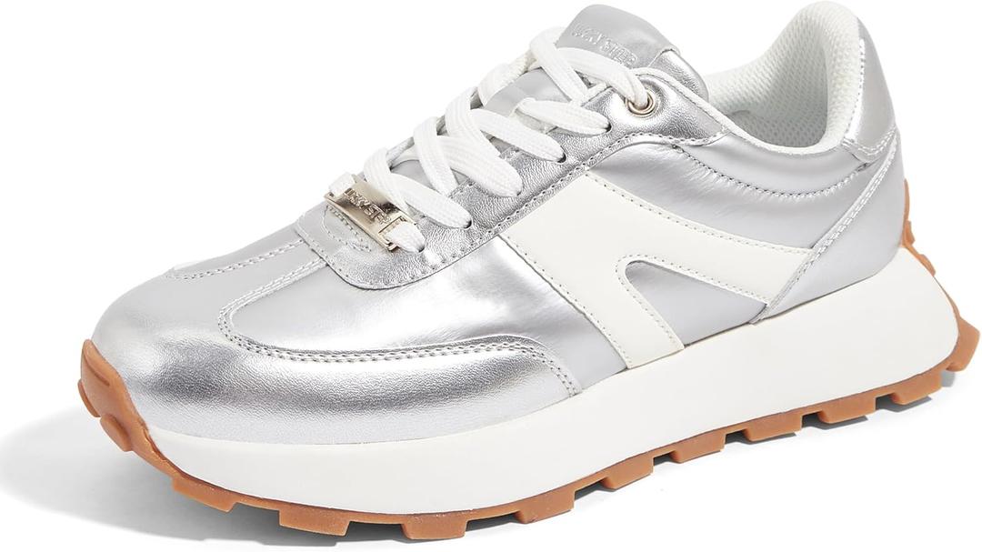 LUCKY STEP Women's Platform Fashion Sneakers Retro Classic Trainers Casual Lace-up Stylish Tennis Running Walking Shoes (8.5)