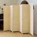 6 Panel Bamboo Room Divider - 5.6 ft Tall Natural Beige Folding Privacy Screen, Double-Sided Freestanding Partition Wall with Natural Wood Frame for Home Office & Corner Privacy