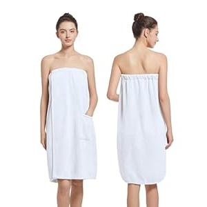 Women'S Soft Wrap Towel Full Length，Bath Robe After Shower Female Plush Long，Spa Bathrobes Lightweight With Pockets (US, Alpha, One Size, Regular, Regular, White)