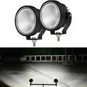 LED Round OffRoad Driving Fog Lights Flood Bean 2Pcs 4 Inch Super Bright LED Pod lights Work Auxiliary Lights Ditch Lights fit for Motorcycle Golf Cart ATV SUV UTV Truck Tractor Trailer (White Flood Beam)