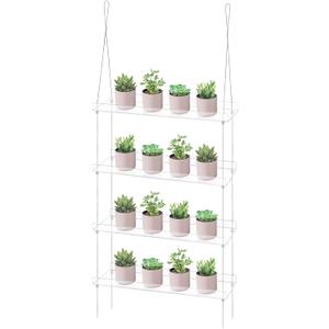 Sumerflos 4 Tier Acrylic Window Boxes Plant Shelves for Windows, Hanging Shelves for Indoor Plants, Flower Pot Organizer Storage for Window Grow Herbs, Microgreens, Succulents, Flower (Clear)