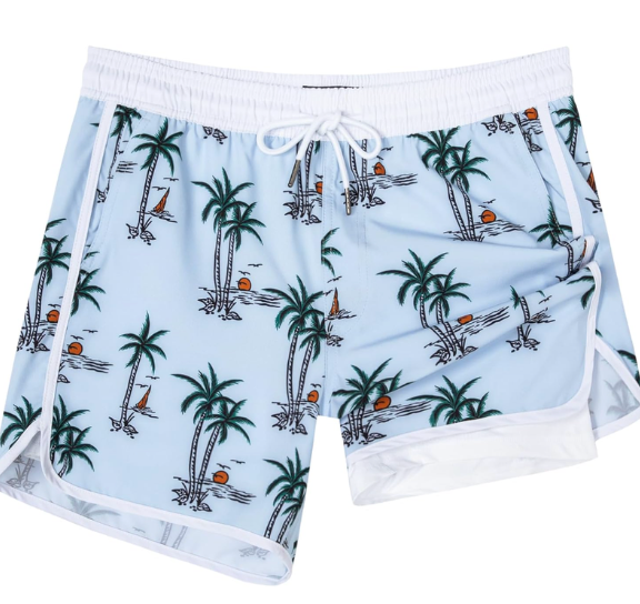 SURF CUZ Mens Swim Trunks with Compression Liner 5" Swimming Trunks 5 Inch Retro Swim Shorts with Zipper Pockets Large