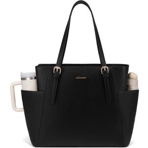 LOVEVOOK Laptop Tote Bag for Women With Large Cup Holder, Leather Work Tote Bag for Women,15.6 Inch Professional Computer Briefcase Business Teacher Commuter Shoulder Bag,Office Travel Gift