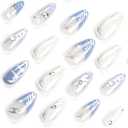 2 x Blue Almond Water Ripple Press-On Nails 24pcs (12 Sizes) with Silver Bows & Glue, Glossy Finish