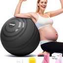 nonogo Birthing Ball for Pregnancy with Resistance Bands- Exercise Ball for Working Out, Yoga, Physical Therapy, Maternity Physio, Balance Stability Ball with Pump ((23''-26'') 65cm, Black)