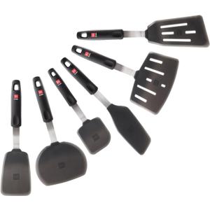 DI ORO Silicone Turner Spatula Set - Kitchen Spatulas for Nonstick Cookware - 600F Heat-Resistant & BPA Free - Flexible & Thin Flippers for Turning Eggs & Pancakes (6 Piece, Black)