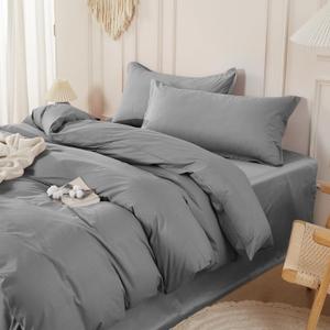 SAPHREAS 100% Washed Cotton Duvet Cover Queen Size Set, Linen Like Comforter Cover with Zipper Closure & Corner Ties (No Comforter), 90x90 Grey