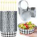 gisgfim 24 Set Black and White Party Supplies 18.6oz Disposable Bowls Cups Racing Car Buffalo Plaid Paper Serving Bowls Snack Checked Ice Cream Cups Tableware Fork for Birthday 24 Guests