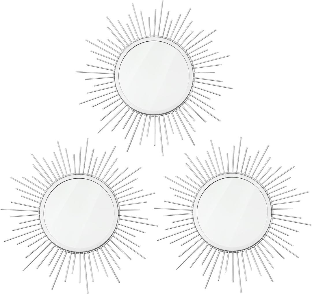 3 Pack Metal Mirrors for Wall Sunburst Wall Mirrors Home Dcor Decorative Hanging Wall Art for Living Room Bedroom Entryway (Silver, Sunburst)