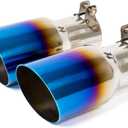 KHK 2.5" to 3.5" Exhaust Tip - 7.75" Long Diesel Exhaust Tips,2.5" Inlet 3.5" Outlet Stainless Steel Bolt-On Angle Cut Truck Tailtip, Universal Fit for Trucks & Cars -Blue Polished(Pack of 2)