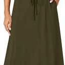KIFOVEN Womens Casual High Waist A Line Midi Skirt Flared Drawstring Stretchy Skirt (Medium, Pack of 3, Black, Army Green, Khaki)