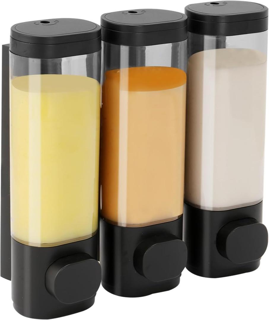 Shampoo and Conditioner Dispenser,Shower Soap Dispenser Wall Mounted No Drill Shampoo Dispenser for Shower Wall,Body Wash Dispenser for Bathroom,Large Capacity,Black