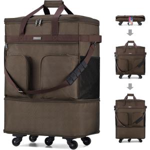 Hanke Expandable Collapsible Luggage with Wheels Suitcase, Rolling Travel Bag, Duffel Garment Tote Bag for Men Women, Lightweight Suitcase, Large Capacity Luggage with Spinner Wheel (Coffee), Expandable Foldable