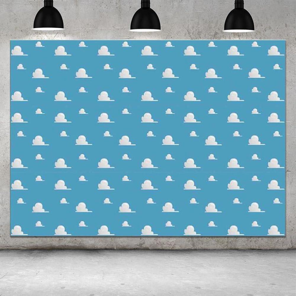 8x6ft Cartoon Boy Story Theme Photography Backdrop Kids Birthday Party Decoration White Clouds and Blue Sky Photo Background Photo Studio Props