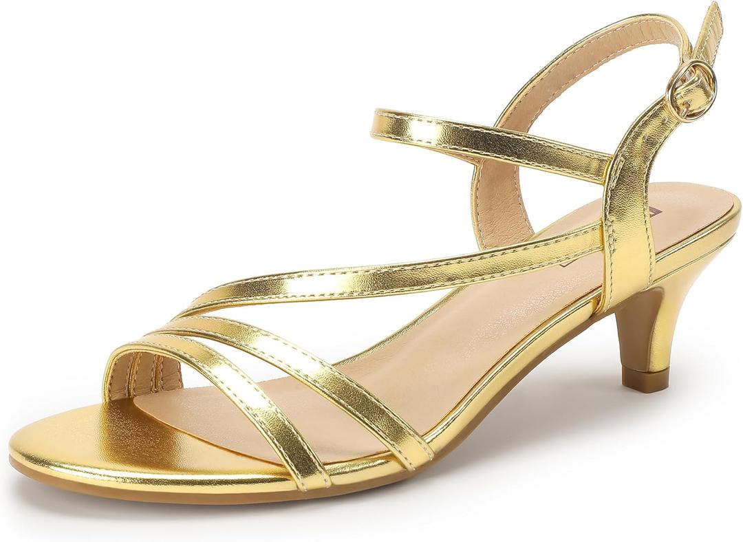 IDIFU Women's Dressy Strappy 2 Inch Low Kitten Heel Open Toe Sandals Dress Shoes for Woman Lady in Bridal Dance Evening