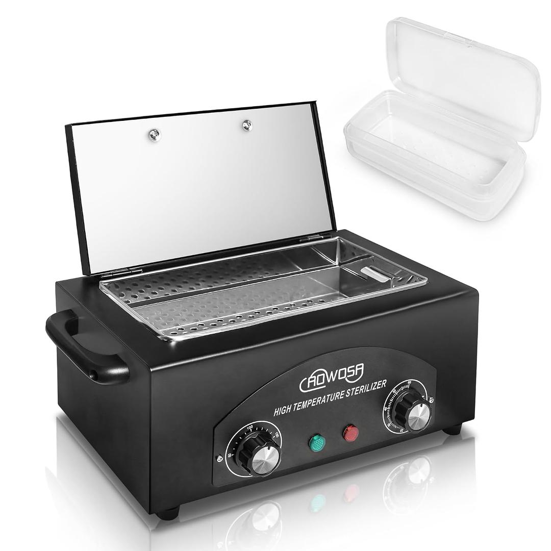 High Temperature Metal Tool Cleaning Box, 2L Dry Heat Cabinet Beauty Hair Nail Metal Tool Cleaning for Manicure Pedicure Barber, with 0-60 Min Timer & 50-220 Temp Settings, Plastic Sterilization Tray