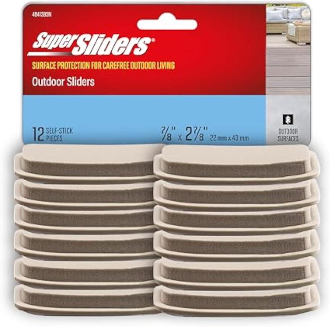 Super Sliders 12 Pack  2.87" x 0.87" Rectangle Self-Stick Furniture Sliders for Carpet & Outdoor Surfaces  Durable Plastic Sliders for Chairs, Tables & Patio Furniture, Beige Super Sliders 12 Pack  2.87" x 0.87" Rectangle Self-Stick Furniture Sliders for Carpet & Outdoor Surfaces  Durable Plastic Sliders for Chairs, Tables & Patio Furniture, Beige